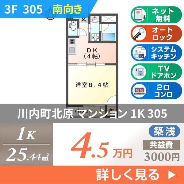 川内町北原 3階建アパート 2016年築 305