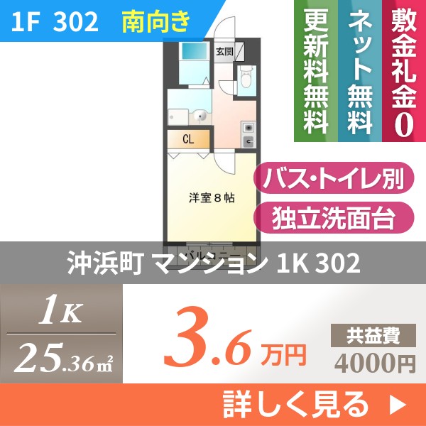 沖浜町 マンション 1K 302