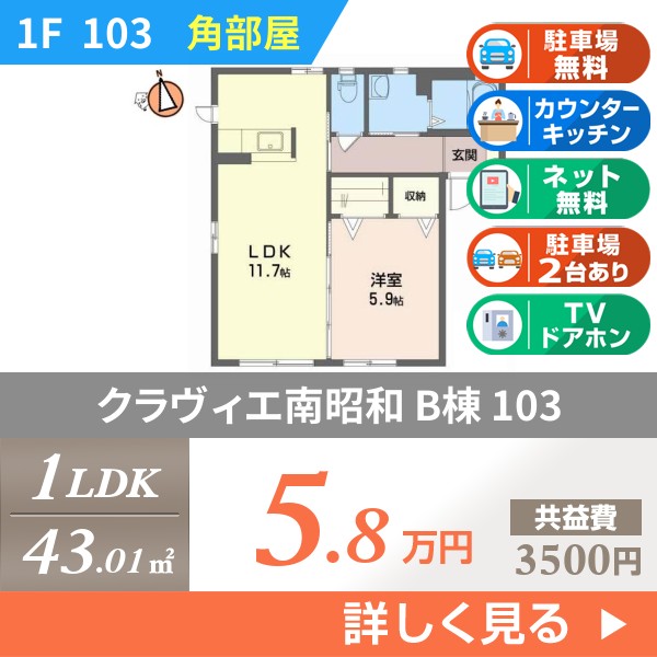 クラヴィエ南昭和 B棟 103