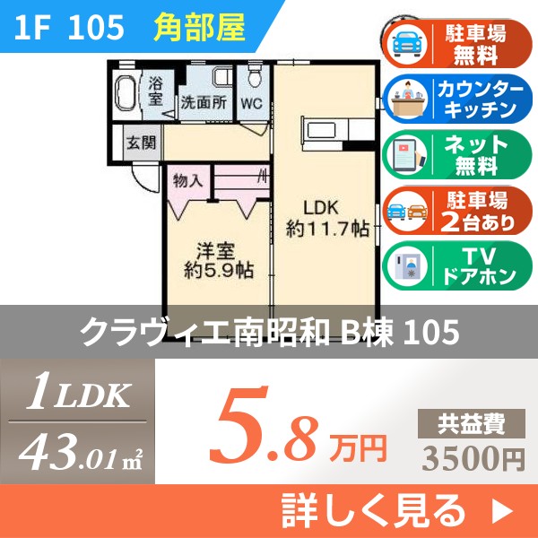 クラヴィエ南昭和 B棟 105