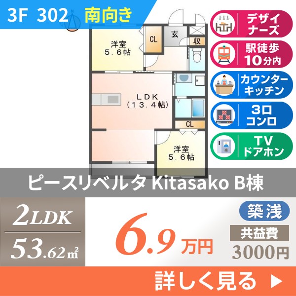 ピースリベルタ Kitasako B棟 302