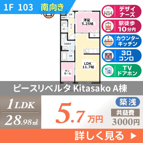 ピースリベルタ Kitasako A棟 103