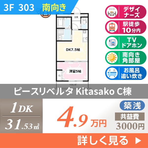 ピースリベルタ Kitasako C棟 303