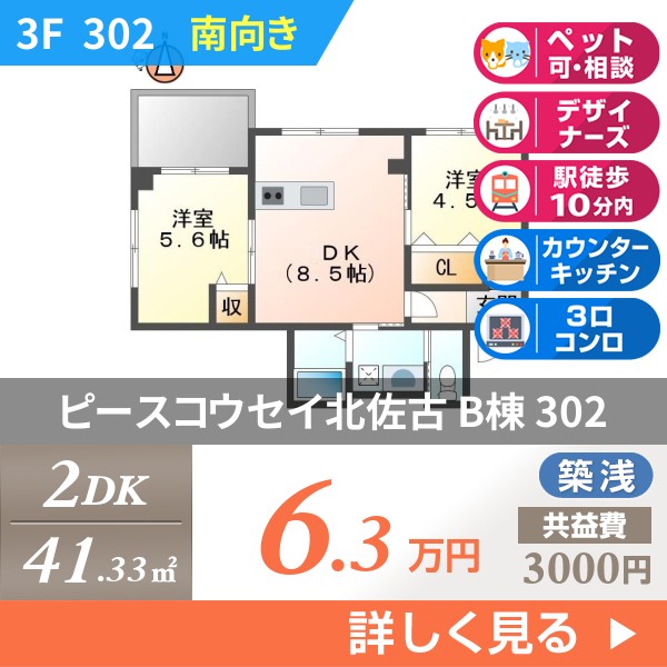 ピースコウセイ北佐古 B棟 302