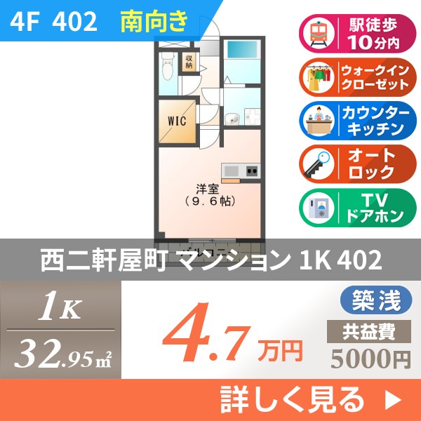 西二軒屋町 6階建マンション 2017年築 402