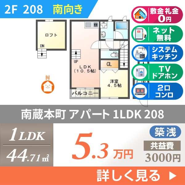 南蔵本町 アパート 1LDK 208