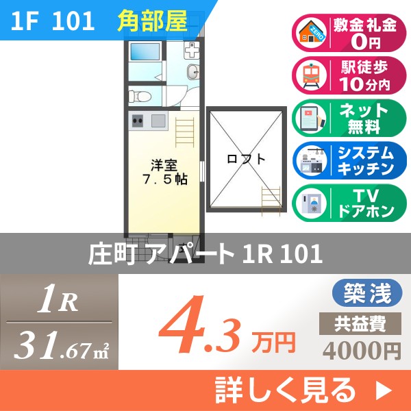 庄町 1階建アパート 2018年築 101