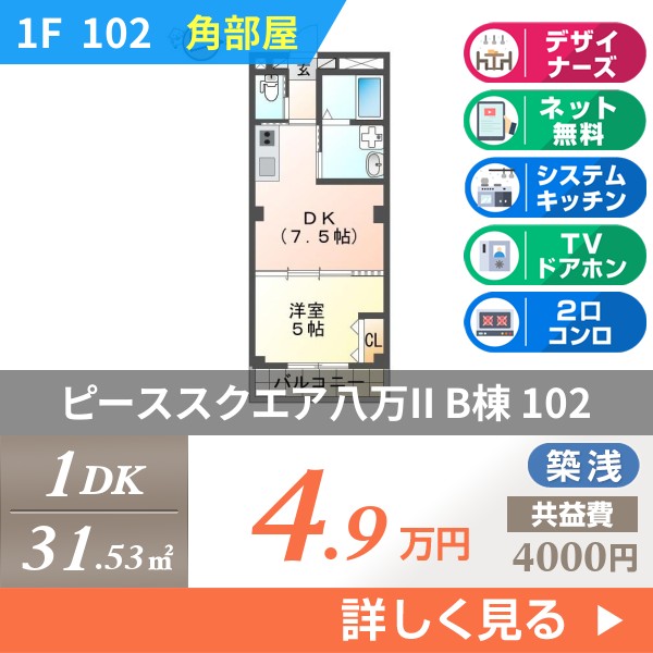 ピーススクエア八万II B棟 102
