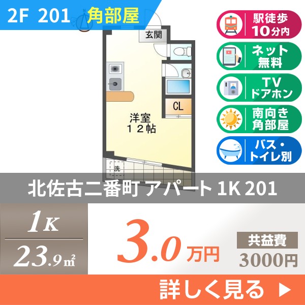 北佐古二番町 2階建アパート 1994年築 201