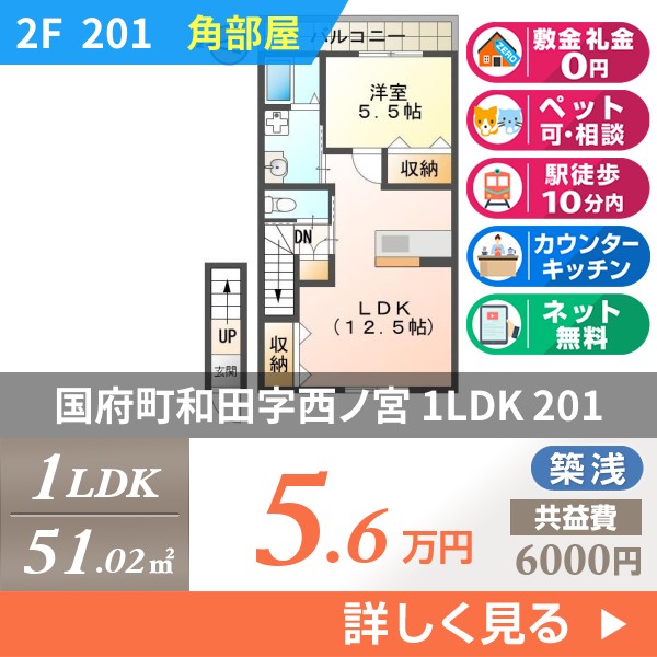 国府町和田字西ノ宮 アパート 1LDK 201