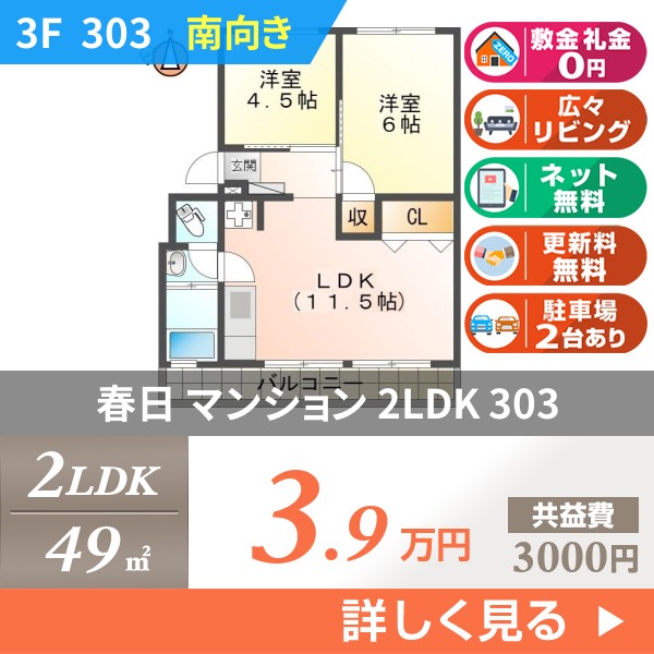 春日 4階建マンション 1975年築 303