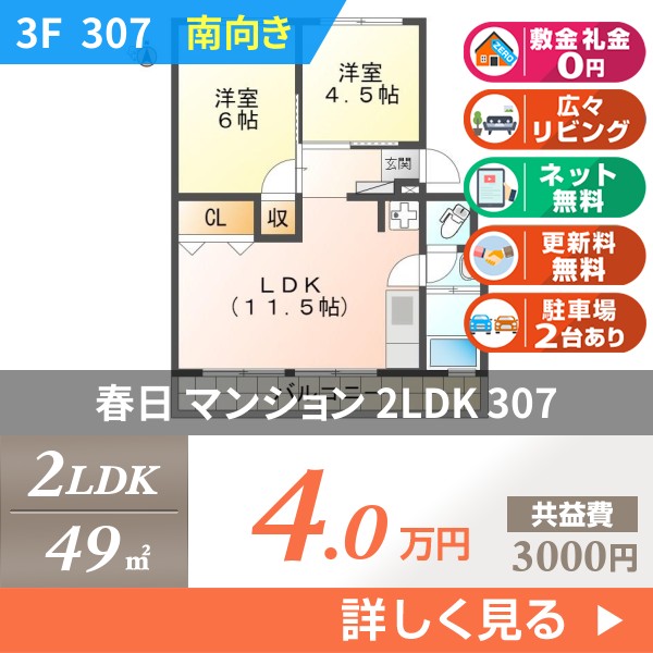 春日 4階建マンション 1975年築 307