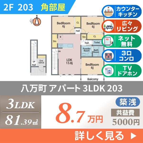八万町 2階建アパート 2025年築 203