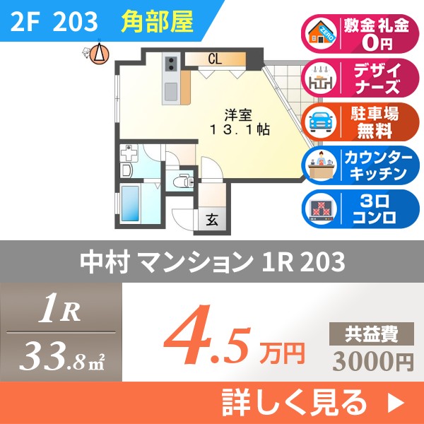 中村 4階建マンション 1998年築 203