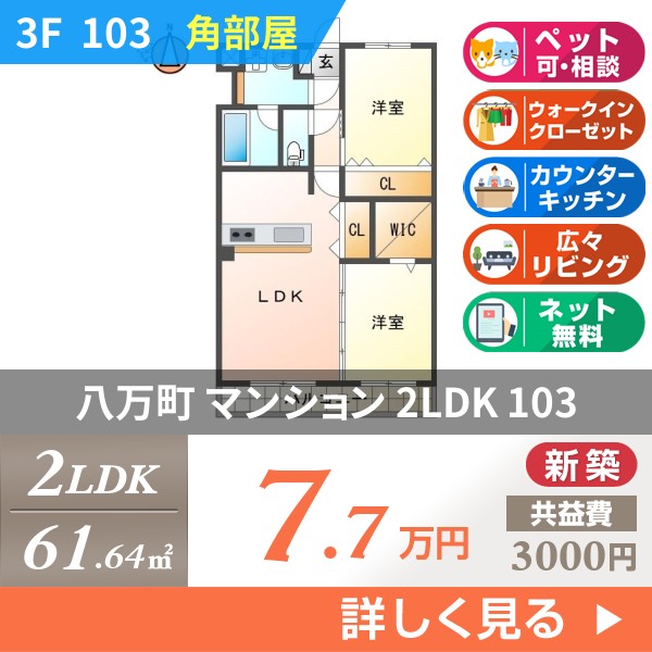 八万町下福万 3階建マンション 2026年築 103