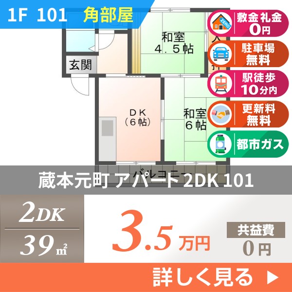 蔵本元町 アパート 2DK 101