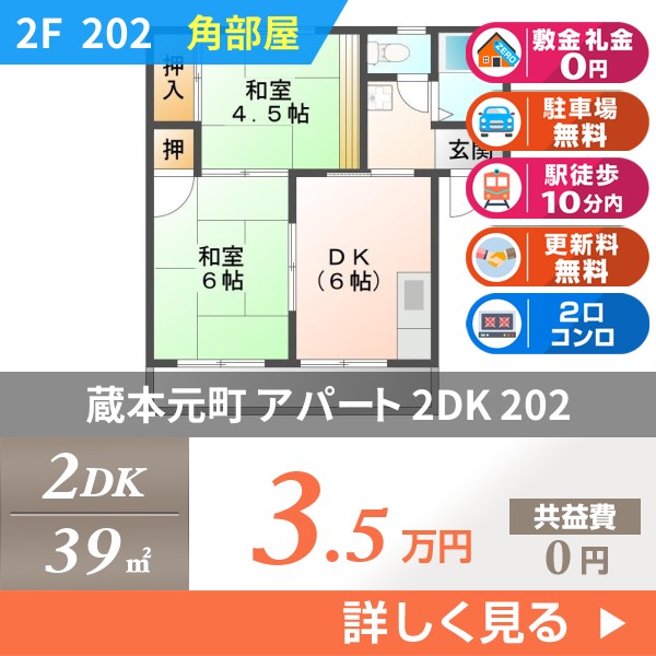 蔵本元町 2階建アパート 1988年築 202