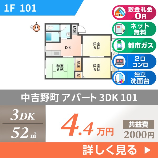 中吉野町 アパート 3DK 101