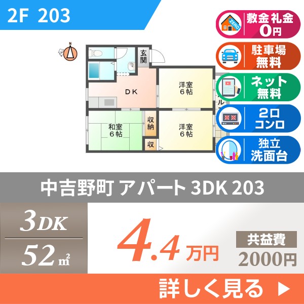 中吉野町 2階建アパート 1990年築 203