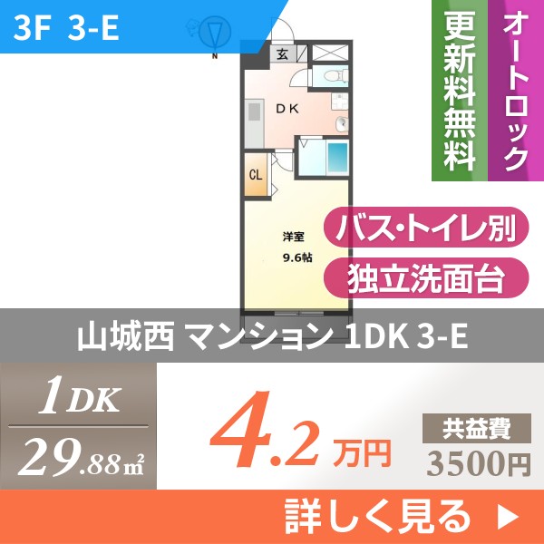 山城西 マンション 1DK 3-E