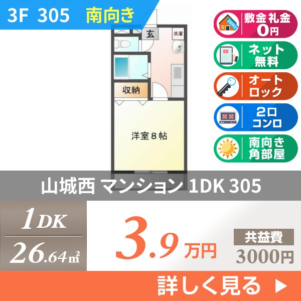 山城西 3階建マンション 2002年築 305