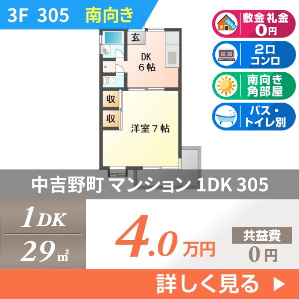 中吉野町 3階建マンション 1989年築 305