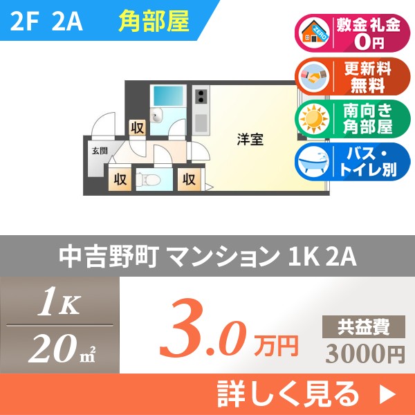 中吉野町 マンション 1K 2A