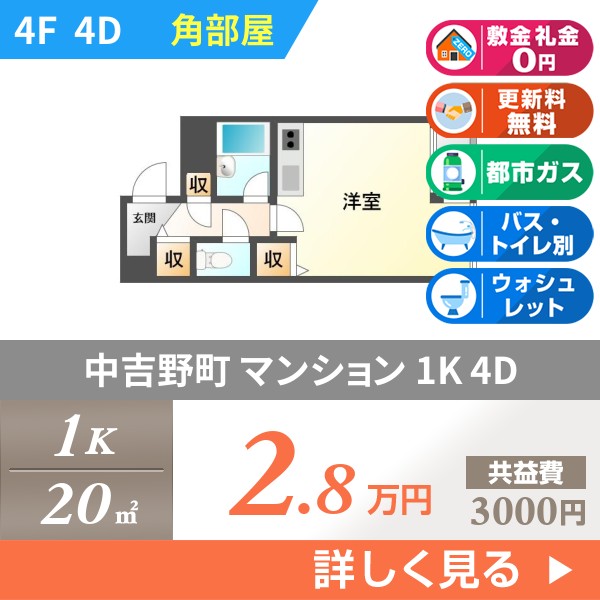 中吉野町 マンション 1K 4D