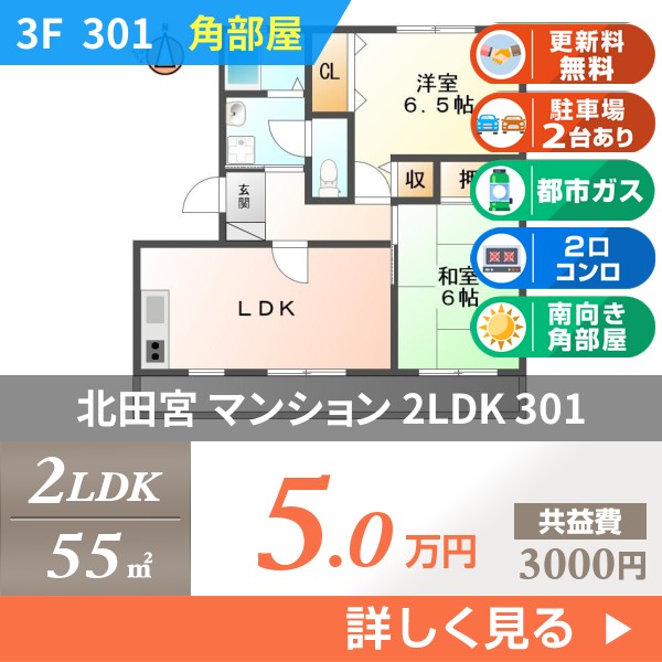 北田宮 3階建マンション 1996年築 301