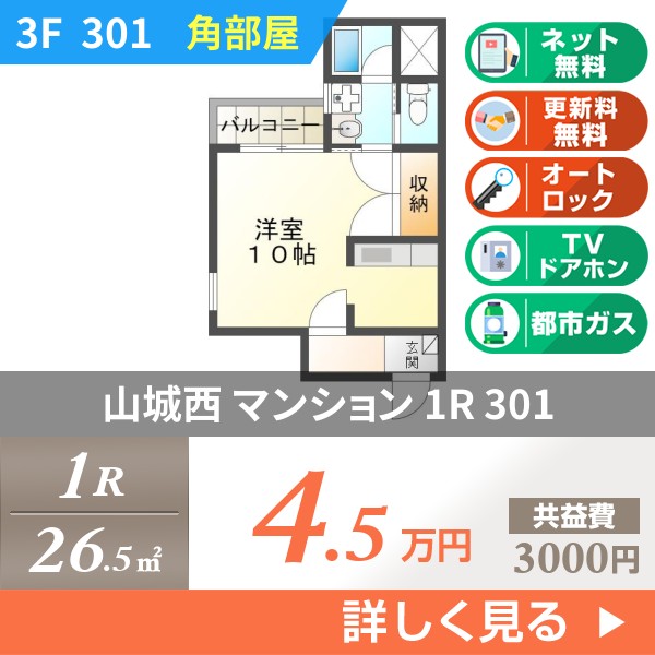 山城西 3階建マンション 2003年築 301