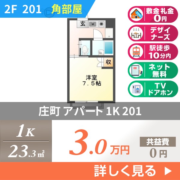 庄町 3階建アパート 1986年築 201