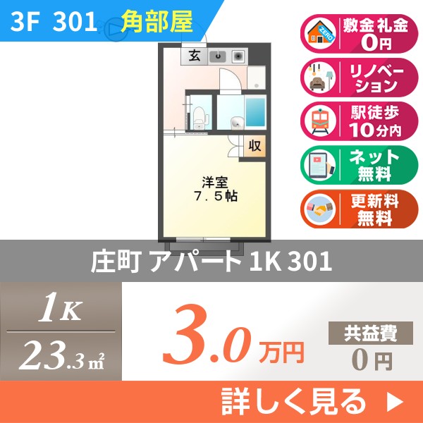 庄町 3階建アパート 1986年築 301