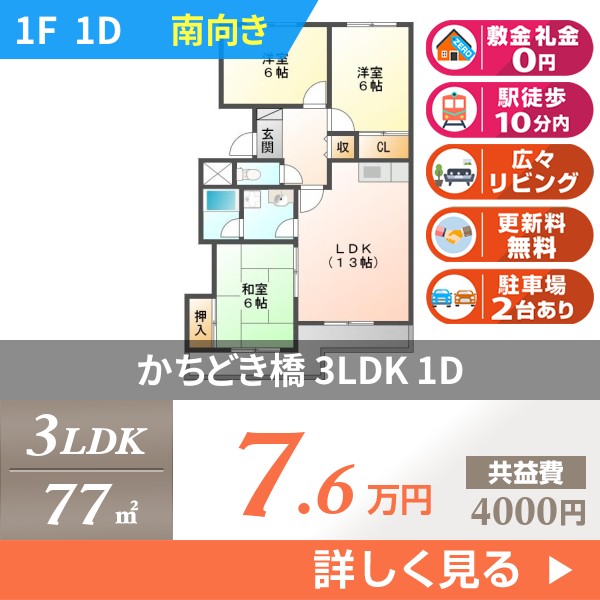 かちどき橋 3階建マンション 2001年築 1d