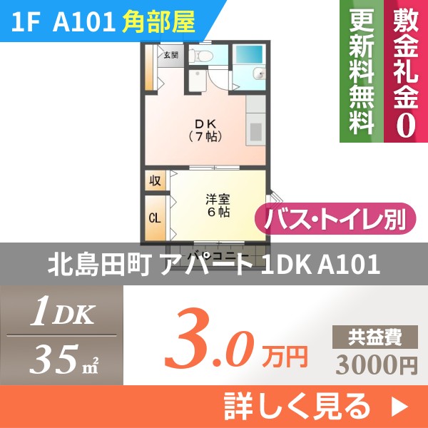 北島田町 アパート 1DK A101