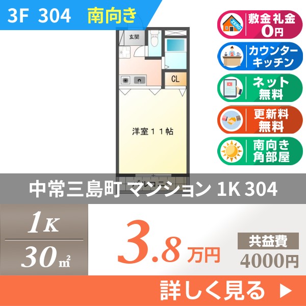 中常三島町 4階建マンション 1998年築 304