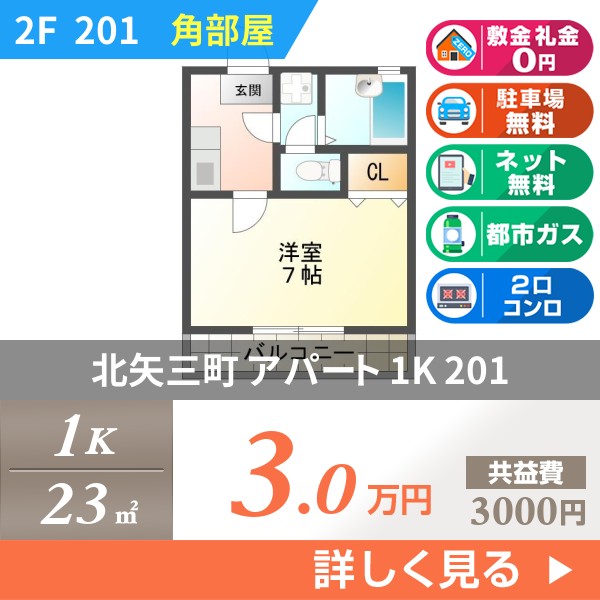 北矢三町 2階建アパート 1995年築 201