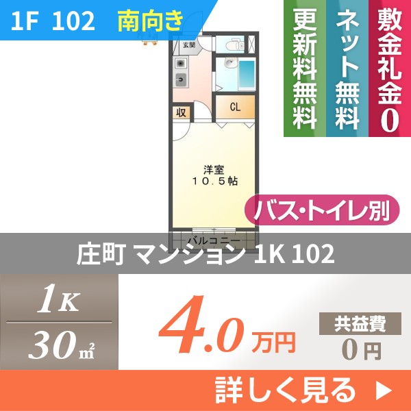 庄町 マンション 1K 102