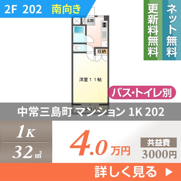 中常三島町 マンション 1K 202