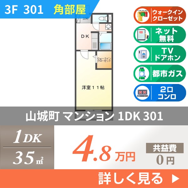 山城町 3階建マンション 1996年築 301