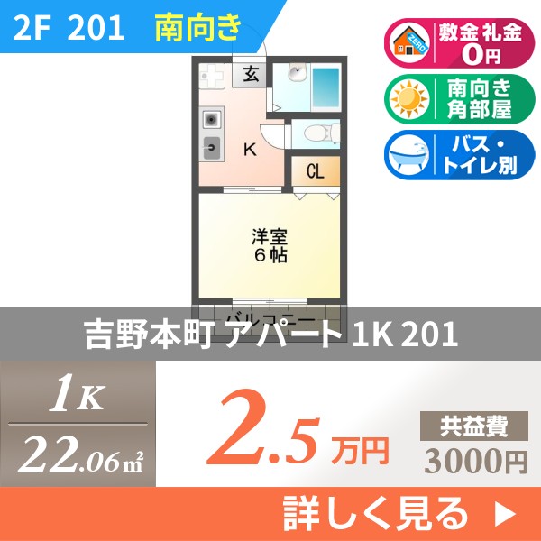 吉野本町 アパート 1K 201