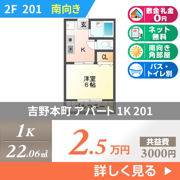 吉野本町 2階建アパート 1998年築 201