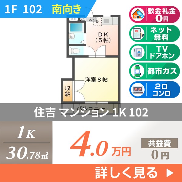 住吉 4階建マンション 1990年築 102