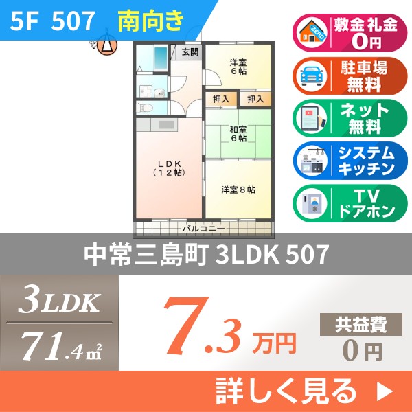 中常三島町 7階建マンション 1996年築 507
