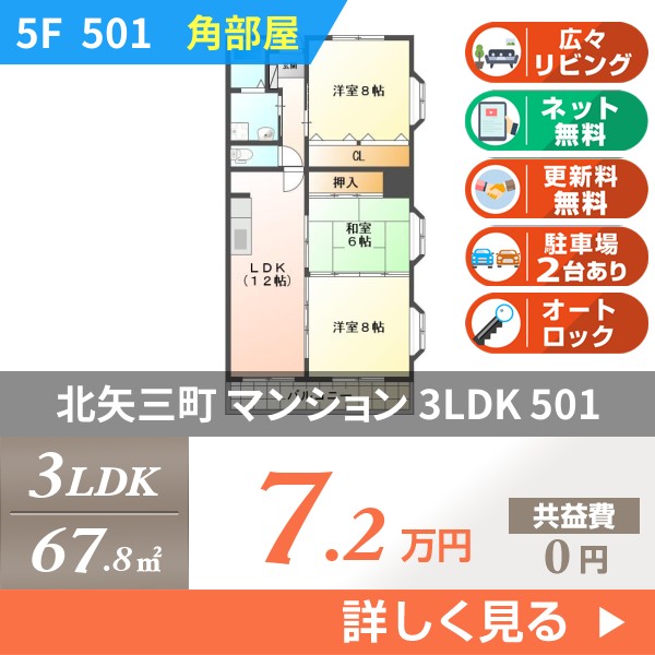 北矢三町 6階建マンション 1996年築 501