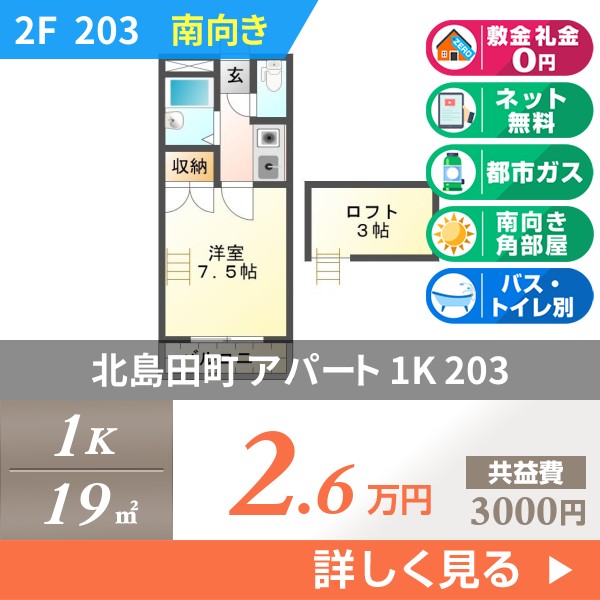 北島田町 アパート 1K 203