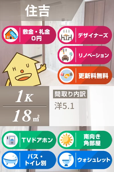 住吉 マンション 1K 205のお部屋の特徴