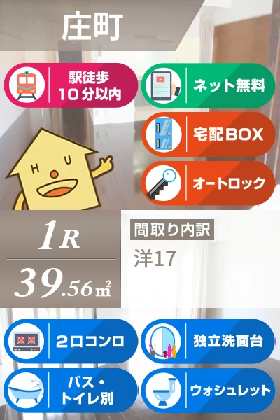 庄町 マンション 1R 302のお部屋の特徴