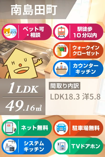 南島田町 マンション 1LDK 206のお部屋の特徴