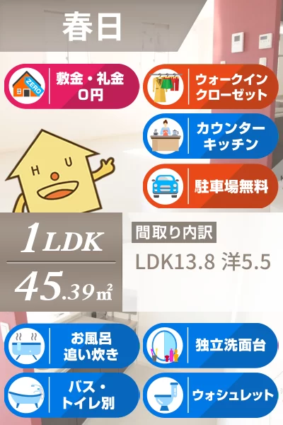 リブライフ春日 I棟 102のお部屋の特徴