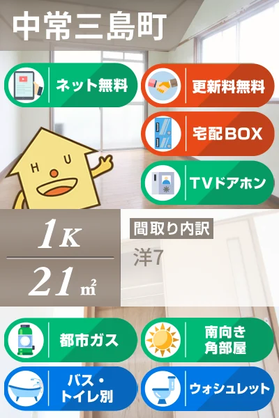中常三島町 マンション 1K 205のお部屋の特徴
